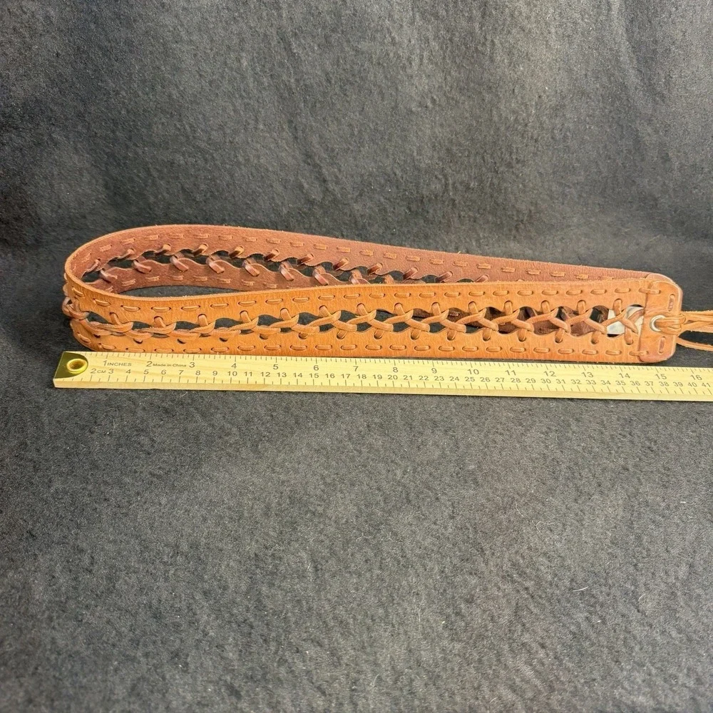 Woven LEATHER Tasseled Wrap Belt Women O/S ONE SIZE Cognac Brown
